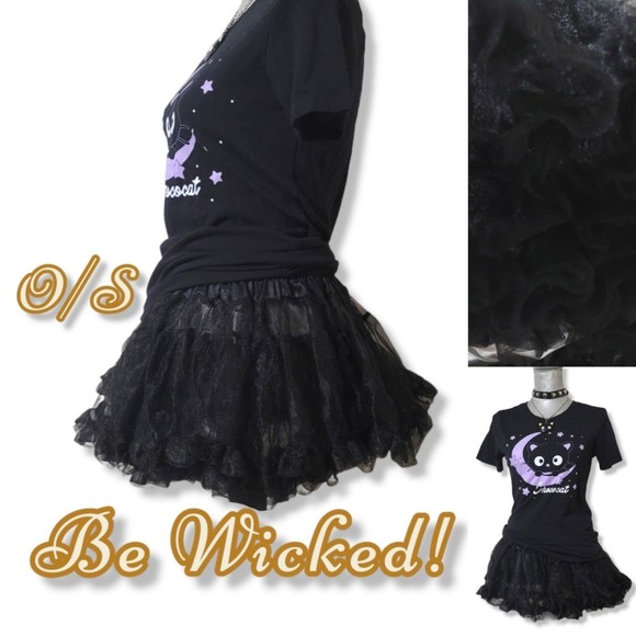 O/S Be Wicked! Micro Mini tutu petticoat skirt tulle Ruffle Black - Picture 1 of 11